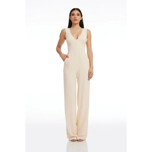DRESS THE POPULATION Sandra Jumpsuit in Cream Size X-Large - Picture 12 of 13